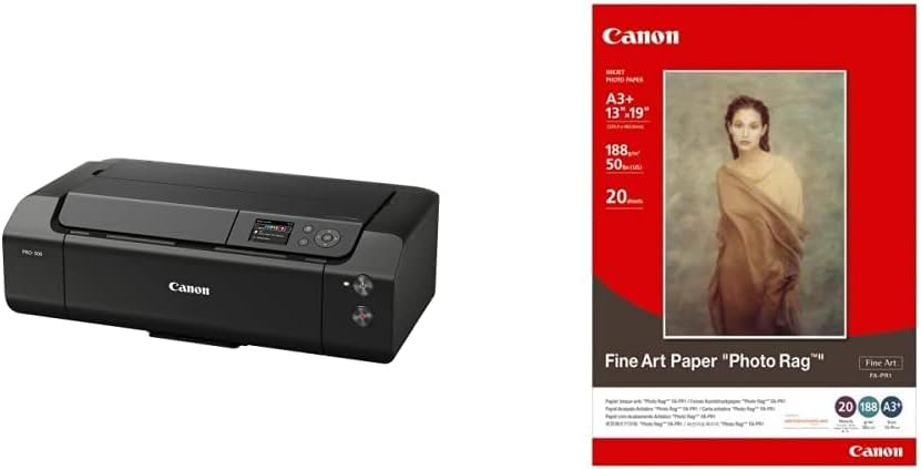Canon imagePROGRAF PRO-300, Black, 639 x 379 x 200 & 2768B016 PT-101 Photopaper A4 (Pack of 20), Black