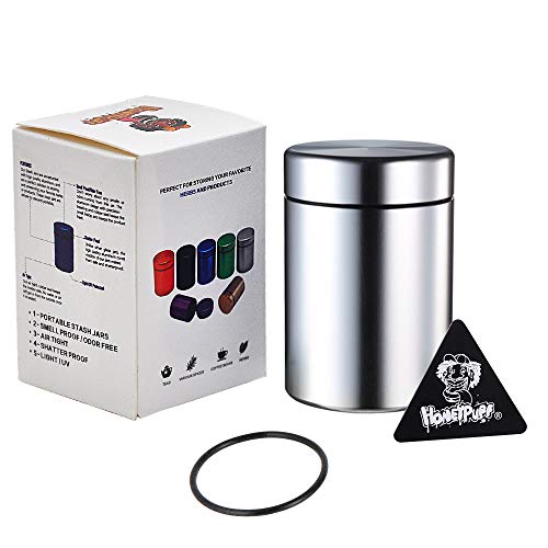 Honeypuff Smell Proof Jar, Aluminum Airtight Stash Storage Container with Rubber Ring Keep Goods Fresh, Silver 65ML