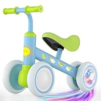 Lilian&Gema Colorful Lighting Baby Balance Bike for 1 Year Old Boys Girls, 12-24 Months Toddler Balance Bike, No Pedal 4 Wheels Toddler Bike with Soft Seat, 1st Birthday Gifts