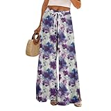 Kenvina Wide Leg Pants Women 2026 Summer Floral Print Boho Palazzo Pants Casual Flowy High Waist Lounge Trousers with Pockets