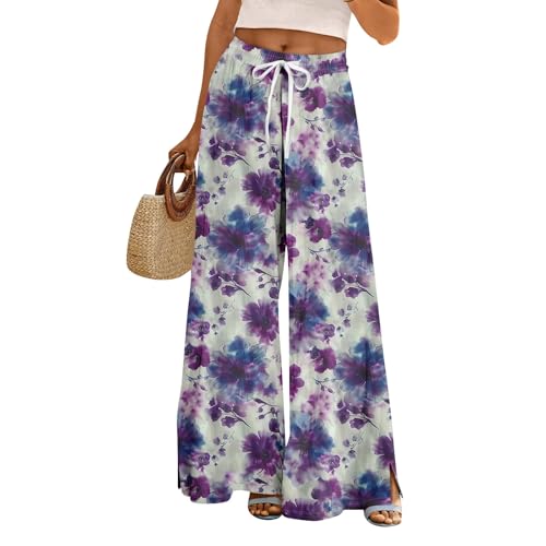Kenvina Wide Leg Pants Women 2026 Summer Floral Print Boho Palazzo Pants Casual Flowy High Waist Lounge Trousers with Pockets