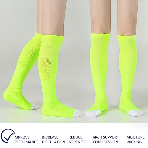 Sunew Over Knee Baseball Socks, Snug Over The Calf Sport Athletic Soccer Football Game Socks, Men’s Women’s Solid Knee-High Arch Support Field Hockey Rugby Softball Socks Neon Yellow Large 2 Pairs #TOP3