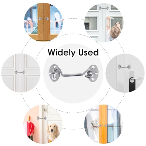 Amabro 4 Inch Hook and Eye Latch, Stainless Steel Door Latch Lock with Mounting Screws Barn Door Lock Cabinet Hook Eye Latch Security Privacy for Window Slide Door Bedroom Bathroom (Silver)