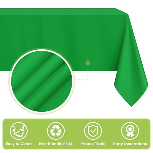 Image of Mulbozy Green Plastic Table Cloth Disposable 4 Pack, 54 x 108 Inch Tablecloths Rectangle, Green Plastic Table Cover for Party Decor