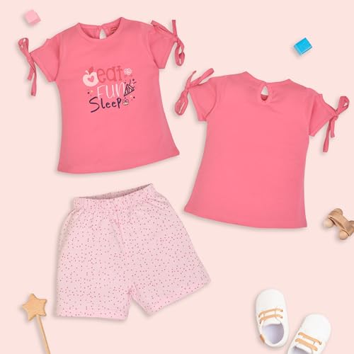 Image of LuvLap Baby Girls Regular Fit 100% Cotton Half Sleeves Girls Top CoSet Pack of 3