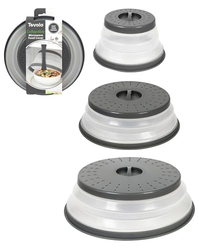 Tovolo Microwave Splatter Cover for Food, 3-Pack (Charcoal) - Collapsible &...
