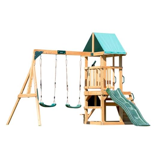 DOLPHIN PLAYGROUND T Schaukelgestell Outdoor-Set mit 2 Schaukeln, Rutsche, Kletterwand, Tafel, Picknicktisch & Teleskop - Robustes Outdoor-Spielgerät aus Zedernholz für Kinder ab 3 Jahren