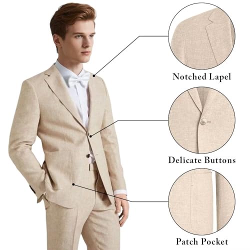 Men's Linen Suit Jacket Slim Fit Lightweight Suit Blazer Sports Coats Suits for Wedding Prom Party2