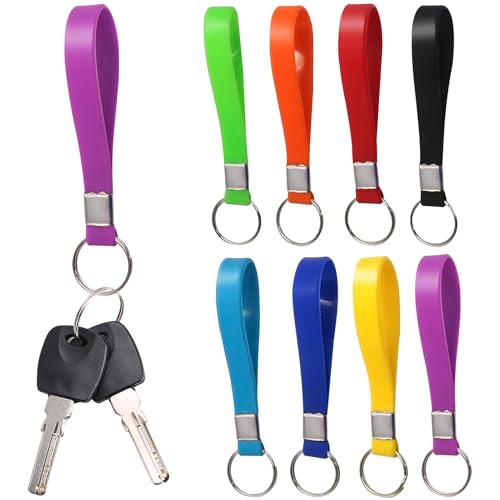 Qehyuelefu Lot de 8 porte-clés avec étiquettes | Porte-clés en silicone | Porte-clés robuste | Lanière de poignet | Porte-clés de voiture | Porte-clés d'identification robuste en silicone,