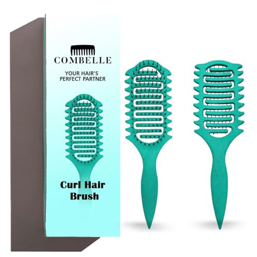 Image of Combelle Curl Defining Brush - 24 cm Vented Detangling & Volumizing Hair Brush for Curly Hair - Vegan Boar Bristles, Ergonomic Handle, Reduces Frizz & Defines Curls (Mint)
