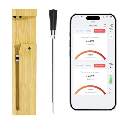BtcLink Wireless Meat Thermometer, 3.9mm Ultra-Thin Probe with 777FT Bluetooth Booster, Precision Food Cooking Thermometer for BBQ/Grill/Kitchen/Sous Vide/Oven/Smoker
