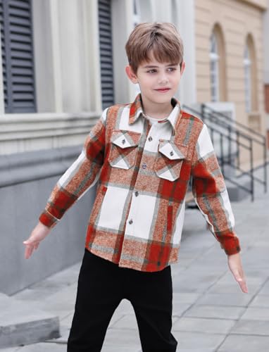 Image of Cromoncent Mens Boys Thick Flannel Shirt Long Sleeve Shirt Jacket Casual Button Down Multi Pockets Shacket