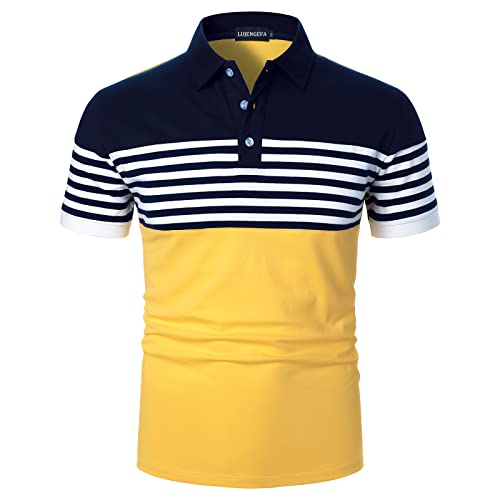 Mens Polo Shirts Long/Short Sleeve Striped Casual Slim Fit Golf Polo Contrast Color Summer Cotton T-Shirts