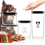 Acellegic Set of 4 Dog Treat Containers, 1.6l & 1l & 0.65l & 0.5l Plastic Airtight Dog Treat Jars with Lids, Pet Food Storage Container, Pet Treats Holder, Keeps Food Fresh
