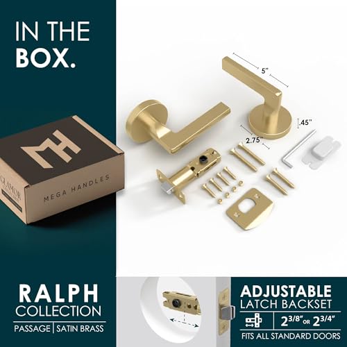Mega Handles Ralph Door Handle (1 Pack), Passage Door Lever, Satin Brass by Mega Handles - Used condition - Image 3