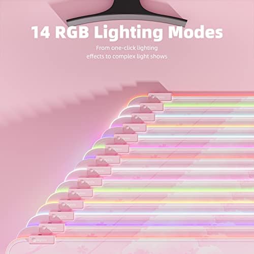 Pink Large RGB LED Gaming Mouse Pad Mat - 14 Modes Glow, Waterproof Rubber Non-Slip Mat, Extended Big Keyboard and Mouse Pad Mat for PC, Laptop, Desk Cover XXL 800×300×4mm