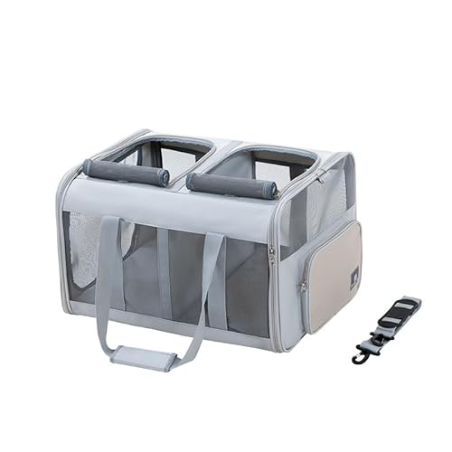 StarandVaペット キャリーバッグ 猫用 2匹 ショルダーバッグ ペットバッグ 大型猫 小型犬 うさぎ用 折りたたみ 拡張可能 手提げ 通気性 臭気がない グレー 53*44*33cm拡張可能 広々空間 お出かけ 旅行 通院 災害避難用 (ライトグレ
