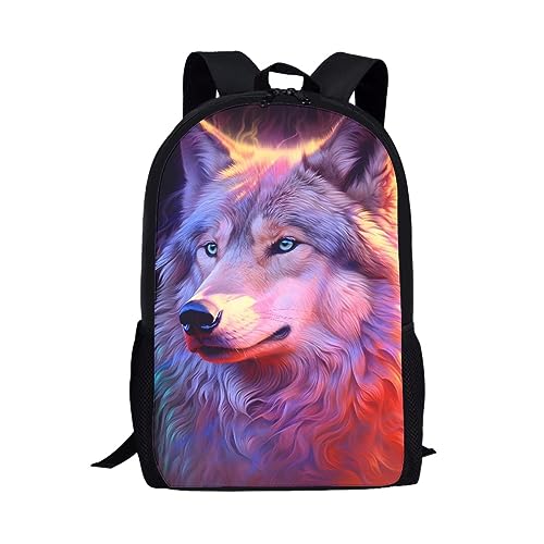 THKVSV Mochila de viaje clásica básica para niñas y niños, mochila escolar ligera, zorro blanco, Lobo rojo y morado, Talla única, Mochilas daypack