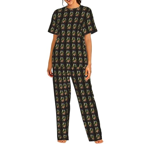 Pyjama court femme perroquets olive ensemble nuit