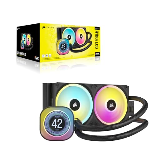 CORSAIR iCUE LINK H100i LCD Liquid CPU Cooler - 240mm AIO - Ventilateurs QX120 RGB - Ecran LCD IPS 2.1" - Convient à Intel LGA 1700, AMD AM5 - Hub Système iCUE LINK Inclus - Noir