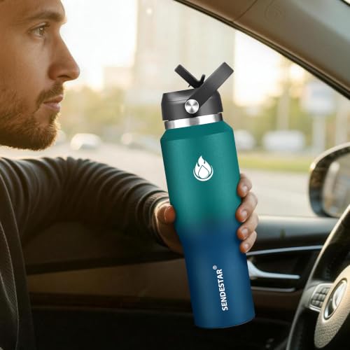 Image of SENDESTAR 40oz Water Bottle Wide Mouth Stainless Steel Vacuum Insulated Double Wall with Straw Lids Fit in Any Car Cup Holder