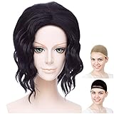 CaseEden コスプレ ウィッグ ショートボブ ウェーブヘア 耐熱 ブラック 黒髪 ウィッグネット2個セット