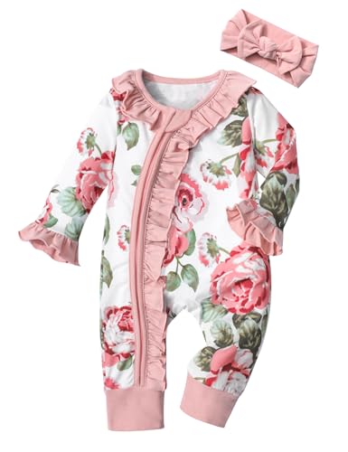 Infant Newborn Baby Girl Clothes Onesies for Baby Girl Long Sleeve Ruffle Baby Clothes with Headband