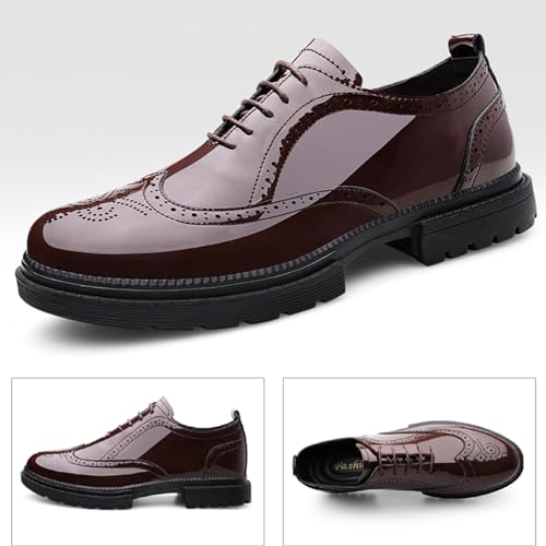 Men's Patent Leather Wing Tips Carved Lug Brogue Oxfords Shoes Fashion Classic Round-Toe Lace Up Low Top Genuine Leather Dress Shoes Hand Stitched Business Formal Derby Shoes2