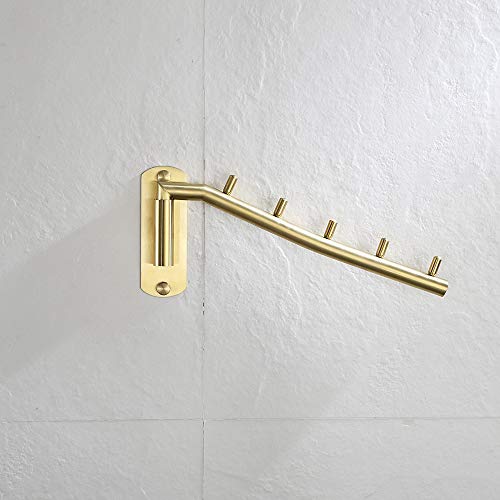 JQK SHR100-PB Faltbarer Kleiderbügel aus Edelstahl, Schwingarm, Hakenhalter, Kleideraufhängung, Kleiderschrank, Aufbewahrung, Organizer aus gebürstetem Gold, Wandhalterung