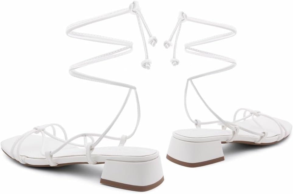 Shoe Land SL-Danica Women's Lace-Up Chunky Low Heels, Strappy Ankle Wrap Heeled Sandals, Square Open Toe Tie-Up Dress Sandals for Holiday, Party, and Wedding - Image 4