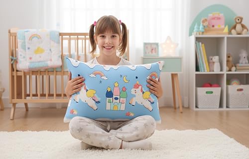 Image of Filymore Cute Star Unicorn Pillow Covers Pair of 2 Covers for Kids' Room, Girls, Boys | 240 TC Microfiber Soft & Skin Friendly Pillow Cases | Size (17 x 27 inch (SkyBlue and White).