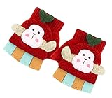 Warme Winterhandschuhe für Mädchen und Jungen, Cartoon-Design, gestrickt, halbe Finger, 1-5 Jahre Gr. 10.5 * 6 cm (Rot)