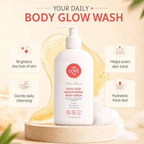 Image of The Love Co Kojic Acid Body Wash for Women & Men, Brightening Body Wash with Niacinamide & Turmeric, Hydrating Shower Gel for Tan & Dull Skin, 236 ml