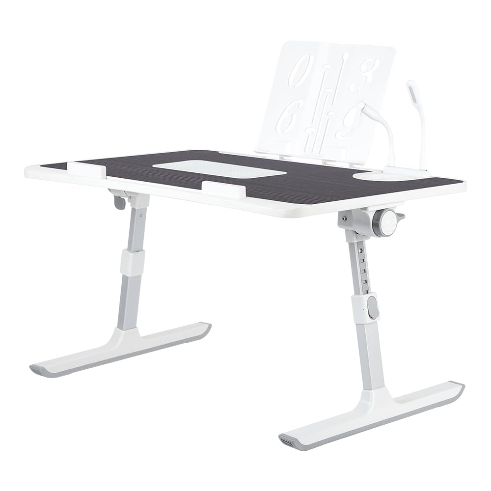 Regulowane biurko na laptopa, składane i pochylane, z portami USB, chłodziarka i szuflada, na sofę, do biura, na podłogę, 60 x 40 x 26-39 cm, czarne, ergonomiczna konstrukcja dla wygody
