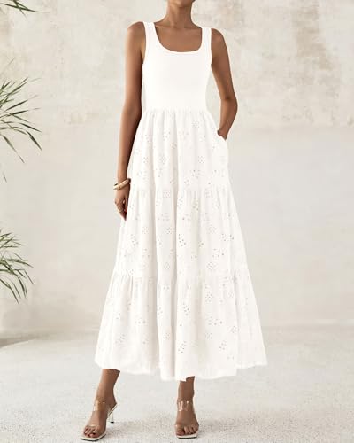 BTFBM Women Summer Eyelet Midi Dresses Casual Spring 2025 Sleeveless A Line Flowy Vacation Beach Wedding Guest Sun Dress3