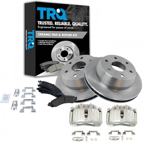 Image of TRQ Rear Brake Rotors Premium Posi Ceramic Pads & Caliper Kit for GM Truck