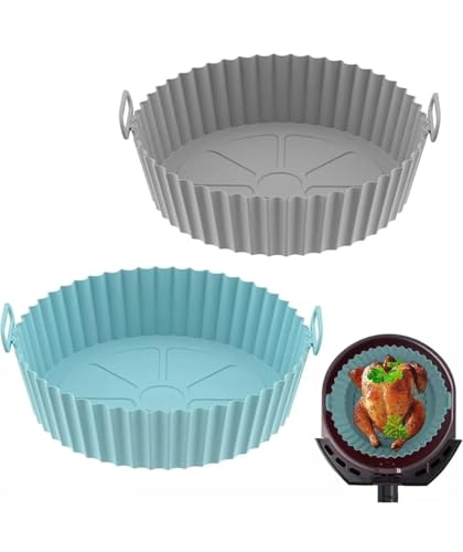 Kit 2 Formas de Silicone para Air Fryer Antiaderente e Reutilizável – Resistentes ao Calor, Livre de BPA, Compatíveis com Forno, Micro-ondas e Lava-louças – Linha Premium (Cores Sortidas)