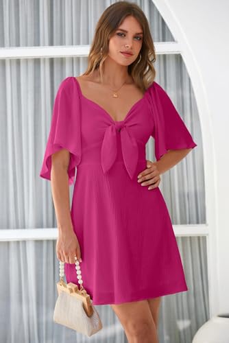 Image of Dokotoo Womens Dresses 2026 Spring Summer Deep V Neck Elegant Cocktail Bow tie Mini Dress S-XL