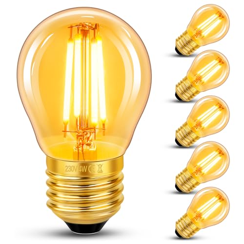 Ampoule E27 Vintage 4W LED Filament, Equivalent 40W Incandescence, Verre Ambré Blanc Chaud 2200K, G45 Filament Rétro, 400LM, AC 220V, Non-Dimmable, Décorative pour...