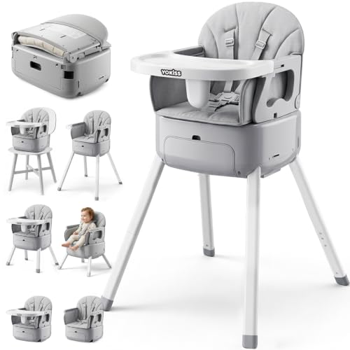 Image of 7-in-1 Convertible Baby High Chair for Baby and Toddler, Portable Travel High Chair Grow with Baby with Adjustable Height & Tray, Easy-Clean Seat, Anti-Tip Safe Frame, Supports 33 lbs, Space Gray