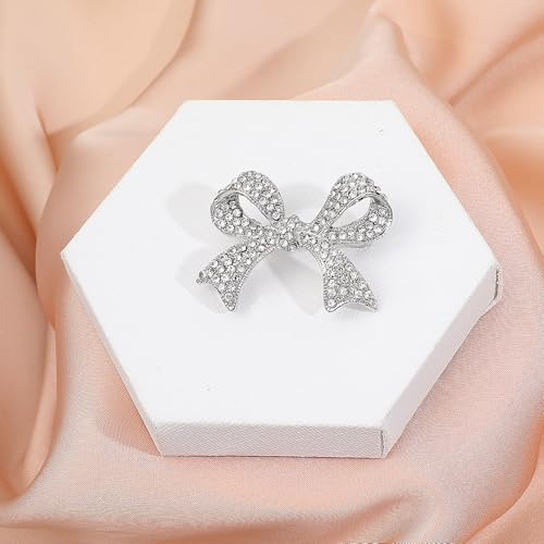 Image of Rhinestone Brooches For Women Bling Bow Brooch Pin Vintage Sparkly Bow Pins For Lapel Vintage Crystal Large Bowknot Brooches Dress Pin (Silver)