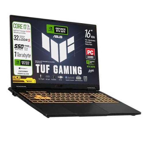 TUF F16 Notebook Gaming Intel Core i7 14650HX, RAM 32Gb DDR5 5600MHz, SSD 1Tb, Display G-Sync 16" WUXGA 165 Hz FHD+, NVIDIA GeForce RTX 5070 8Gb GDDR7, Thunderbolt 4.0, Win 11, Preconfigurato - Notebook - Immagine 1