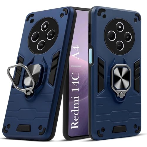 Image of AIBEX Armor Back Cover Compatible for Poco M7 5G / Redmi 14C 5G / Redmi A4 5G / Poco C75 5G| Rugged Shockproof Case with Ring Holder & Kickstand | Military-Grade Protection | Magnetic Car Mount