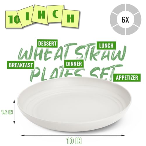 Image of Wheat Straw Dinner Plates Set of 6, 10In Plastic Plates Reusable