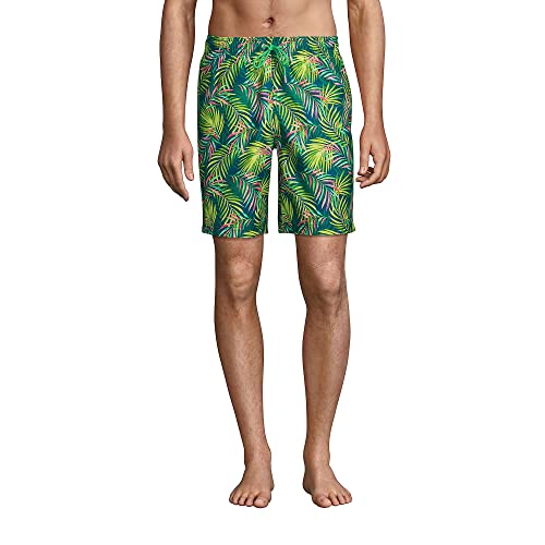 Lands' End Mens 8 Inch Volley Swim Trunk Baltic Teal Multi Palm Regular Small