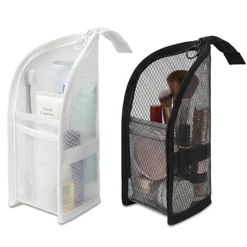 Cyhdddr 2Pcs Standing Toiletry Bag Upright Travel Toiletry Bag Waterproof Portable Makeup Cosmetic Bag Translucent Mesh Travel Bag for Toiletries Standing Makeup Bag