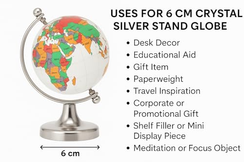 Image of Luxury Crystal Mini Globee with Silver Stand- Elegant World Globe for Desk or Office Decor, Modern Decorative Glass Globe with Etched Continents (Colourful Globe, Mini)