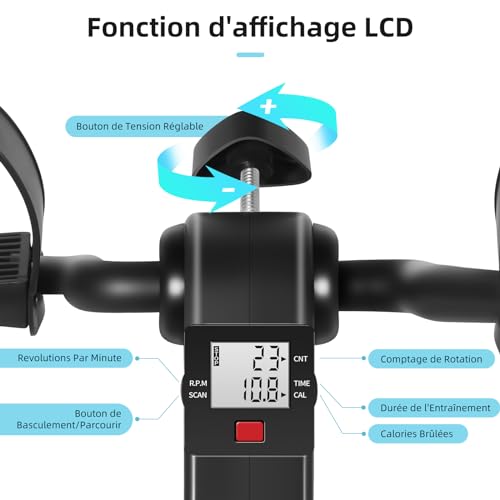Himaly Mini Exercise Bike Portable Pedal Exerciser Gym Fitness Leg Arm Training Adjustable Resistance with LCD Display for Women and Men – Image 3