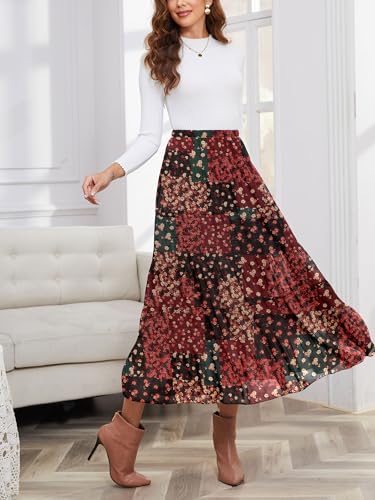 Image of NASHALYLY Women's Chiffon Elastic High Waist Pleated A-Line Flared Maxi Skirts