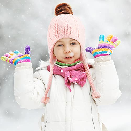 Mepase 2 Pcs Girls Knit Hats Kids Winter Hats For Girls With Ear Flaps Fleece Lining Toddler Girls Warm Hat Baby Girls' Cold Weather Hats And Caps For 2-5T Pink, Grey #TOP5